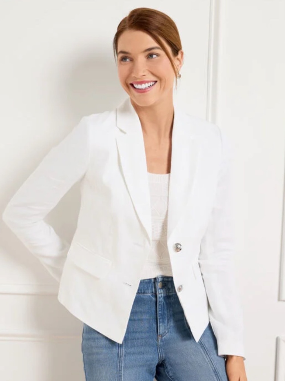 NWT - Talbots White Linen Tailored Blazer - Size Large - White